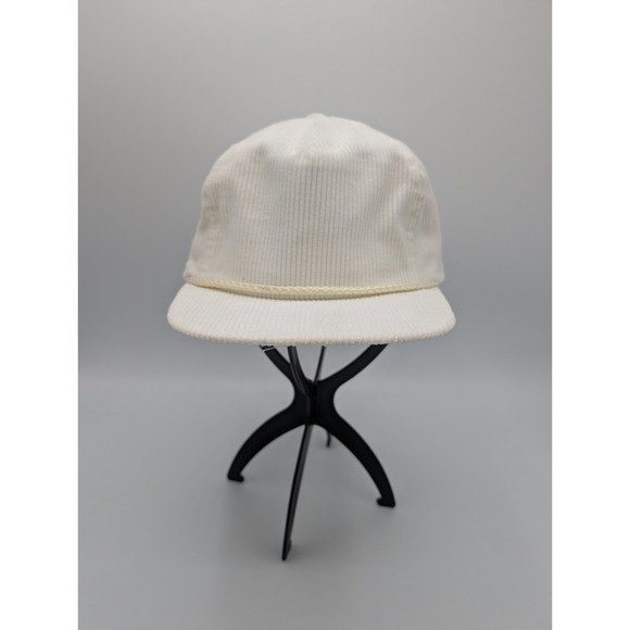 The Unbranded Brand Other - Vtg Cream Corduroy Golf Cap Hat Rope Brim USA Made Crossed Clubs Buckle Strap